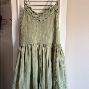 Spaghetti Strap Lace-Trim Green Sundress